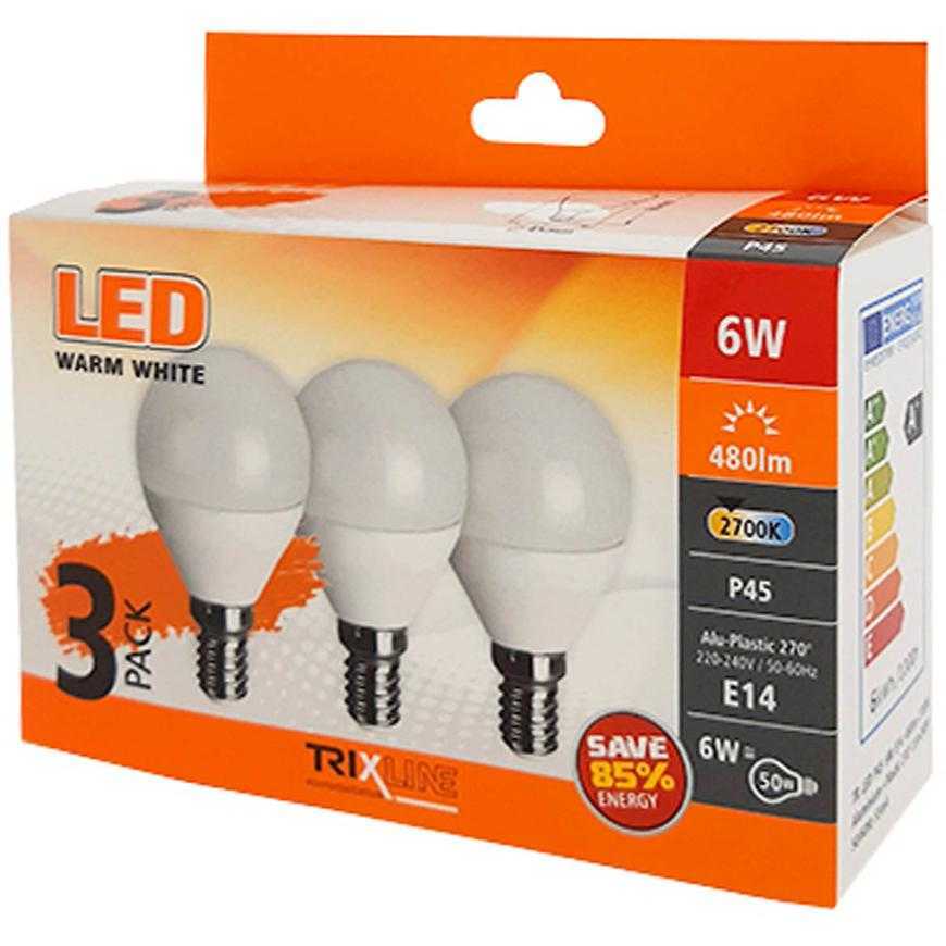 LED Žárovky 6W E14 P45 2700K sada 3 kusy Trixline