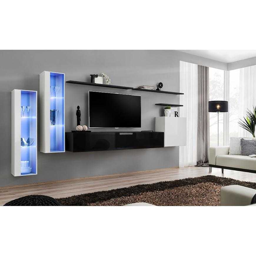 Obývací Stěna Switch Sklo+Led Xi Bílý/Černá Baumax