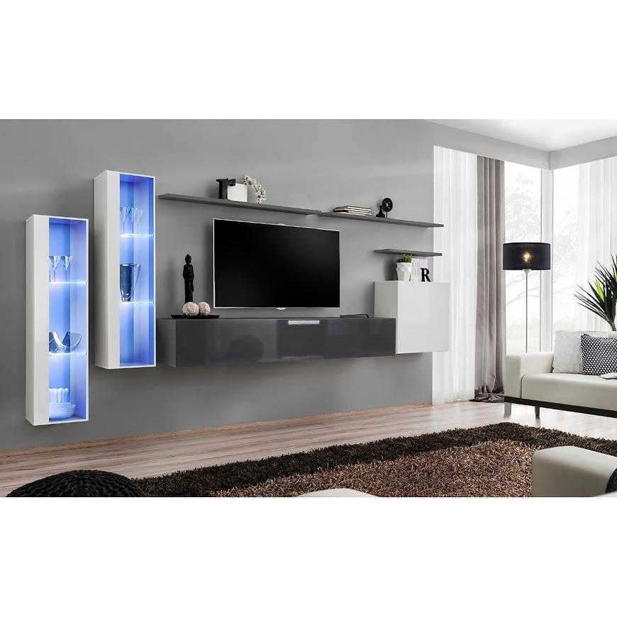 Obývací Stěna Switch Sklo+Led Xi Bílý/Grafit Baumax