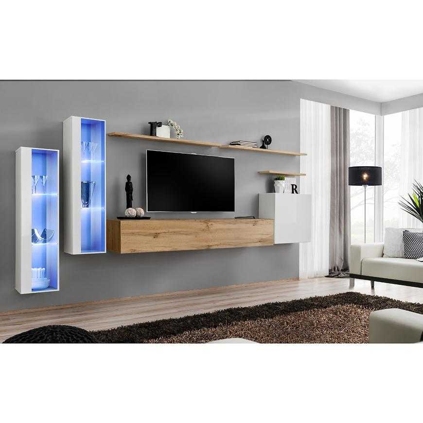Obývací Stěna Switch Sklo+Led Xi Bílý/Wotan Baumax