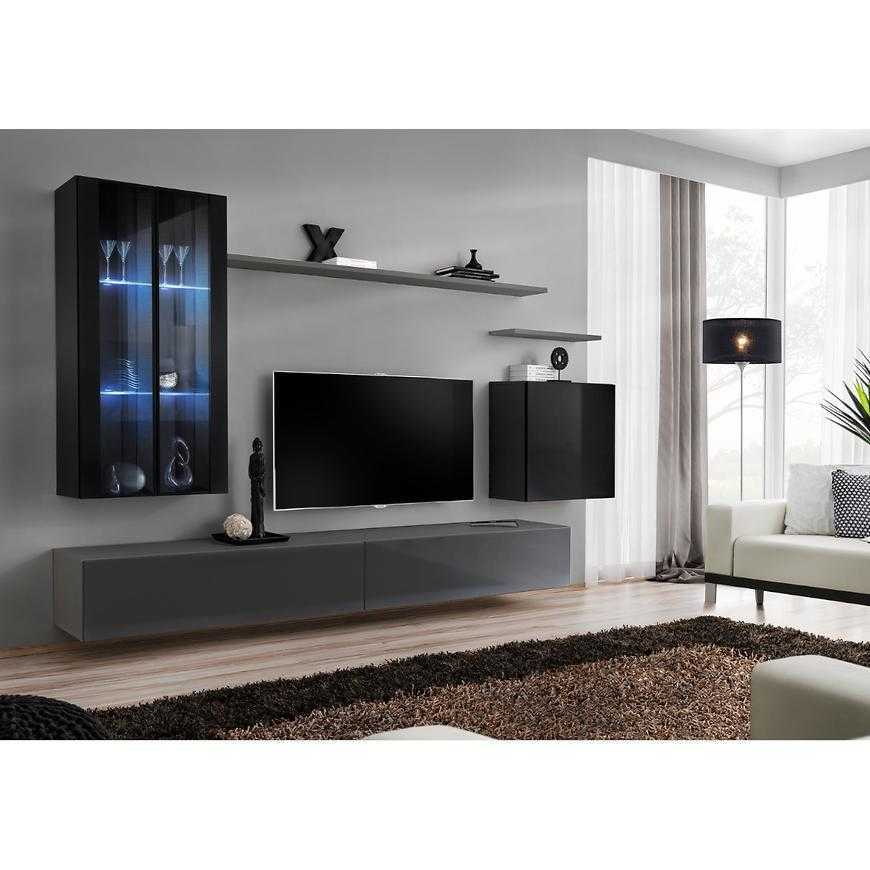 Obývací Stěna Switch Sklo+Led Xii Černá/Grafit Baumax