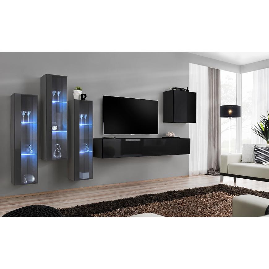 Obývací Stěna Switch Sklo+Led Xiii Grafit/Černá Baumax
