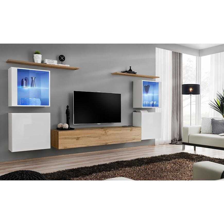 Obývací Stěna Switch Sklo+Led Xiv Bílý/Wotan Baumax