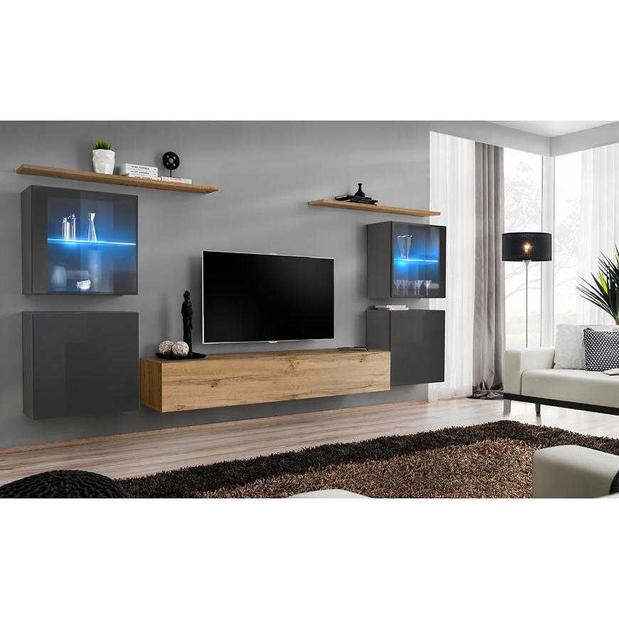 Obývací Stěna Switch Sklo+Led Xiv Grafit/Bílý Baumax