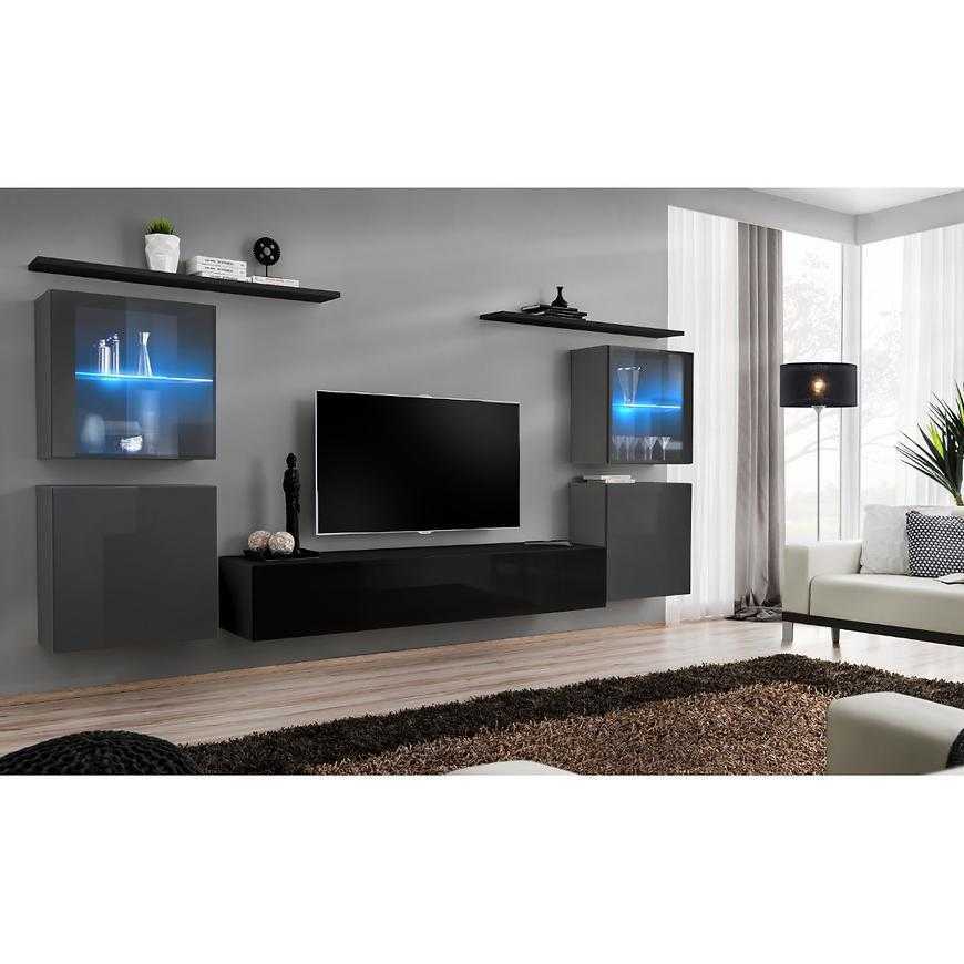 Obývací Stěna Switch Sklo+Led Xiv Grafit/Černá Baumax