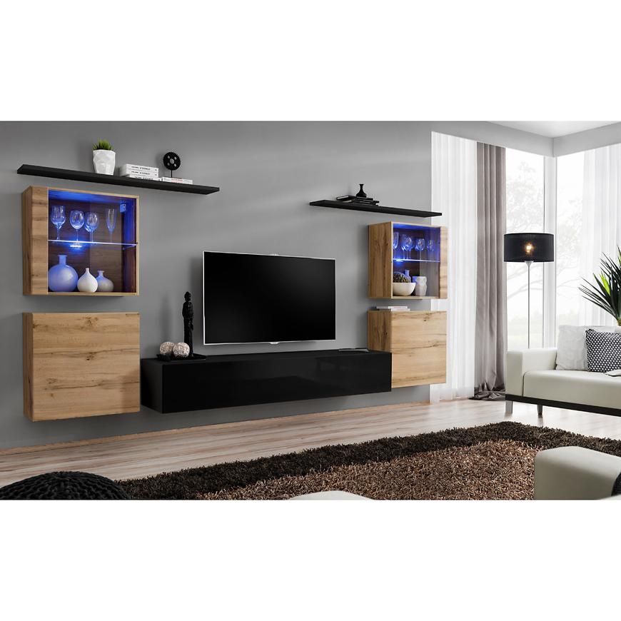 Obývací Stěna Switch Sklo+Led Xiv Wotan/Černá Baumax