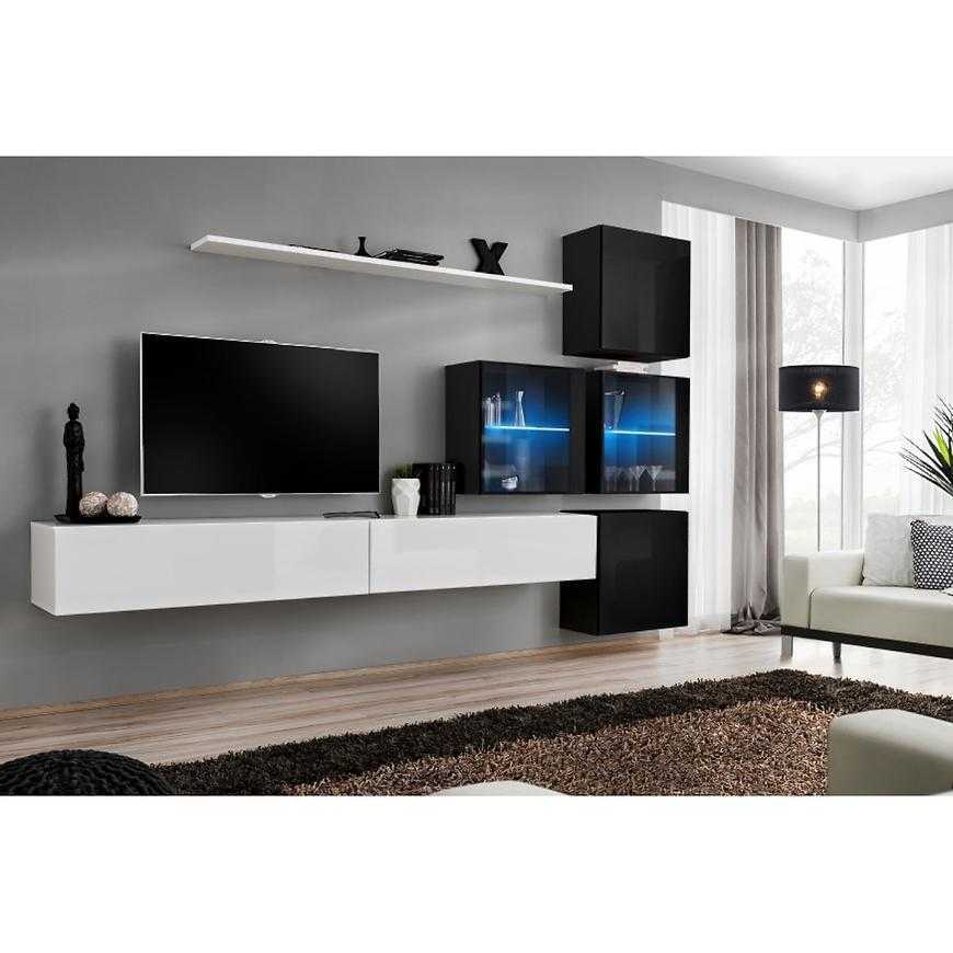 Obývací Stěna Switch XIX Sklo + LED  Bílý/Černá Baumax