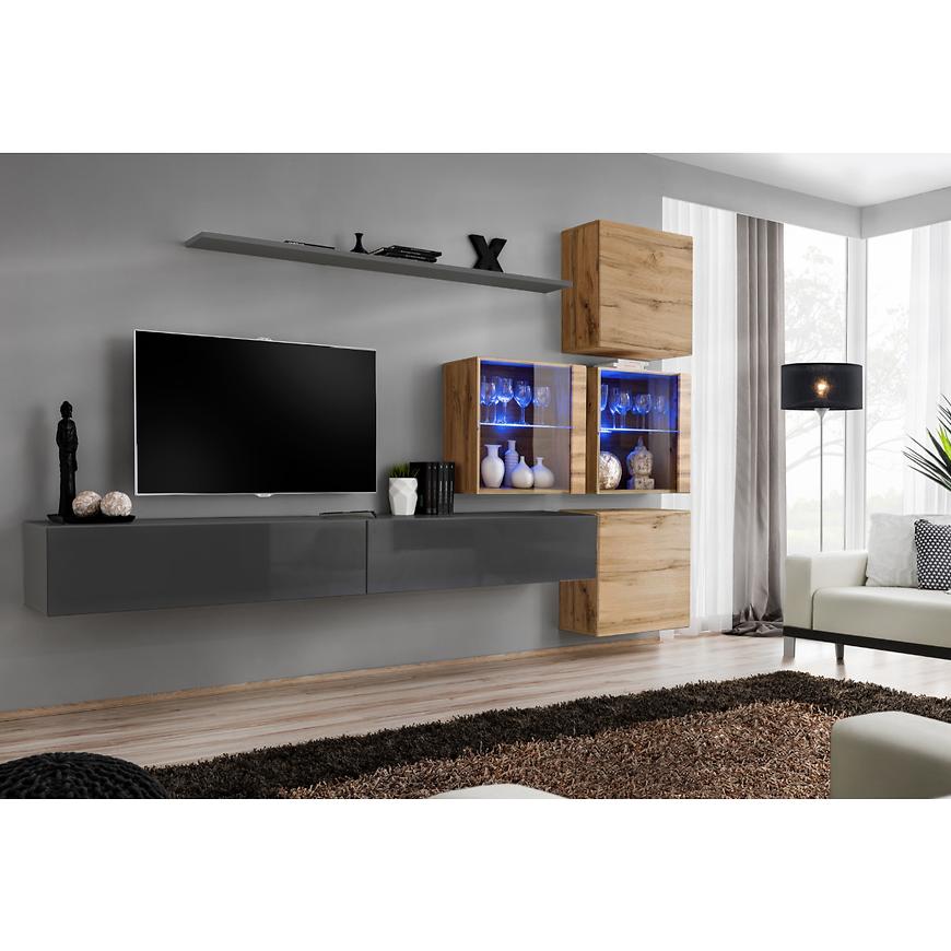 Obývací Stěna Switch XIX Sklo + LED  Grafit/Wotan Baumax