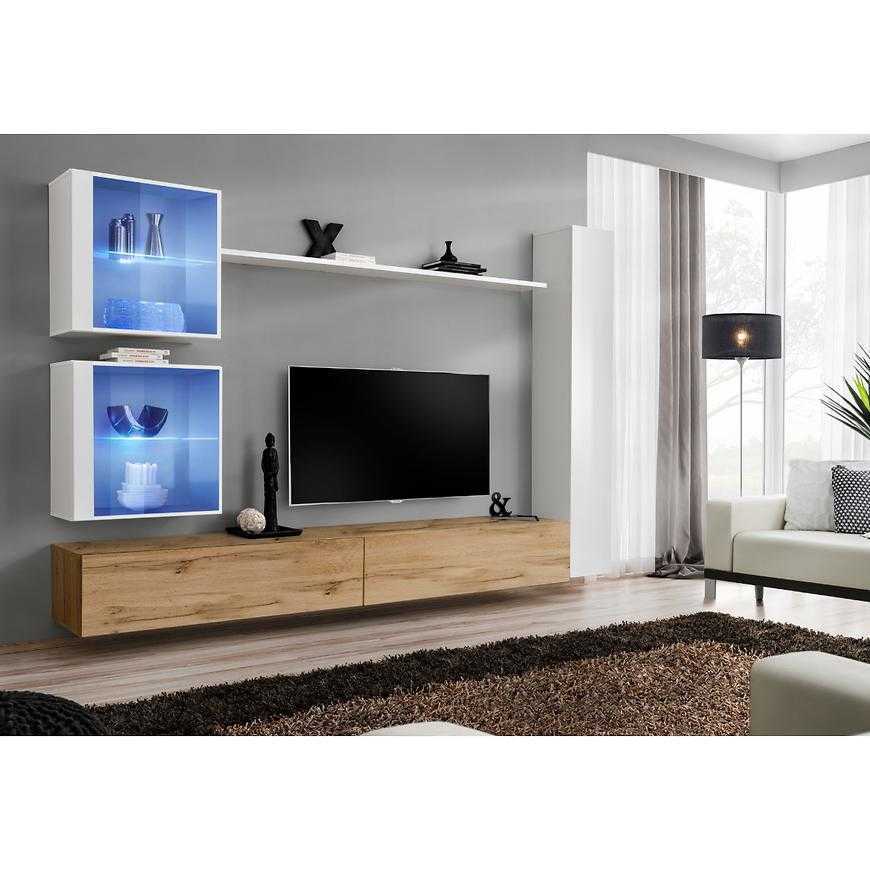 Obývací Stěna Switch XVIII Sklo + LED Bílý/Wotan Baumax