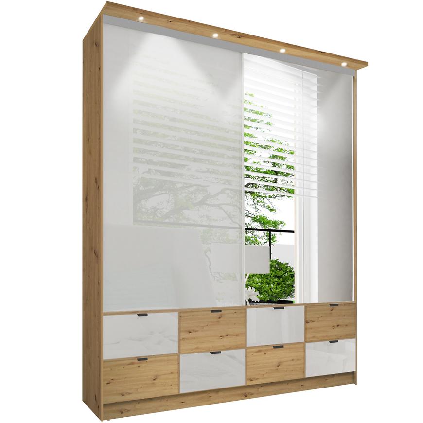 Skříň Malaga 200cm Bílý Lesk/Dub Artisan Baumax