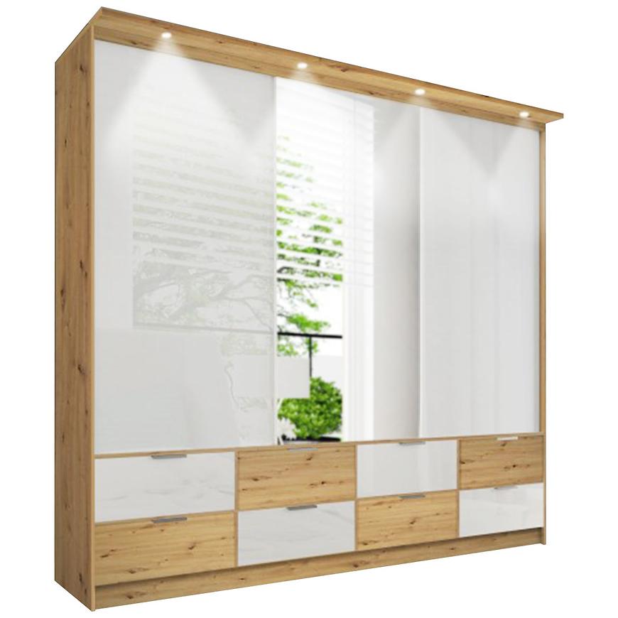 Skříň Malaga 250cm Bílý Lesk/Dub Artisan Baumax