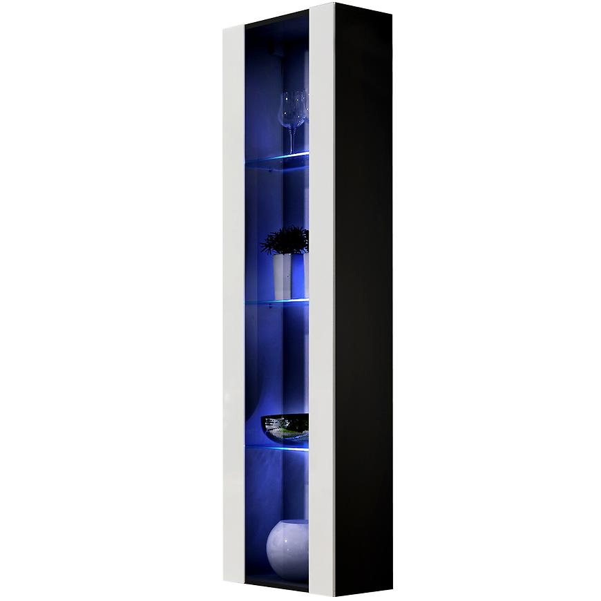 Vitrína Fly 41+sklo bílá/černá +LED Baumax