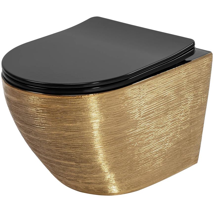 WC závěsné Carlo Mini Riml duroplast/Flat/Zm Brush Gold/Black REA