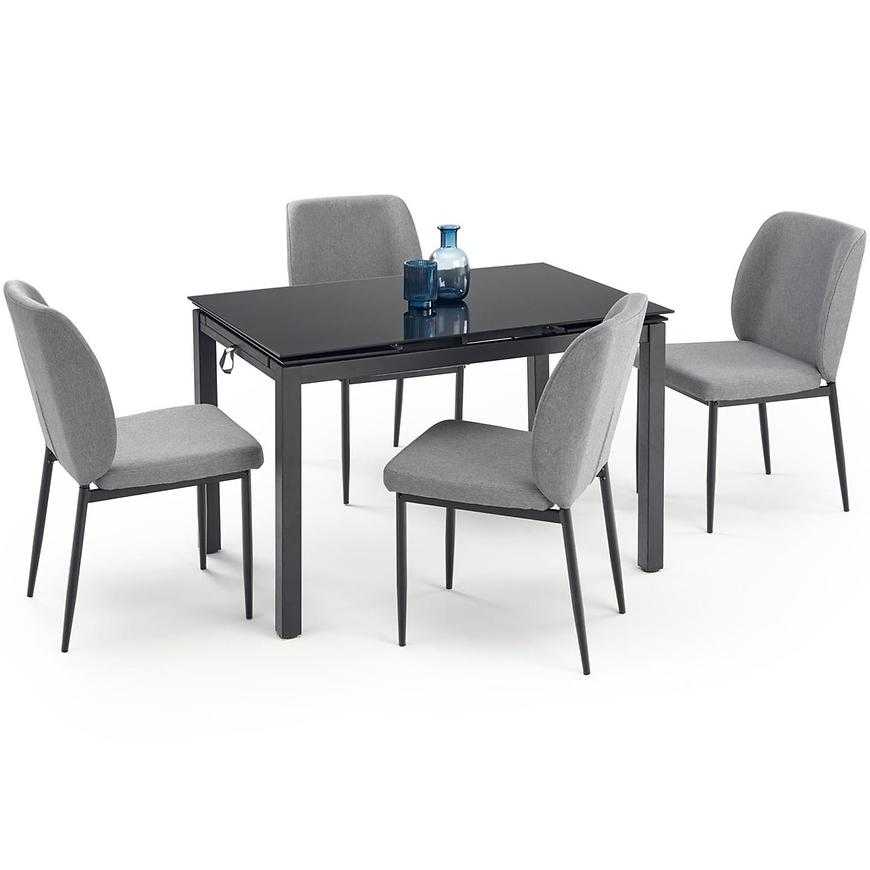 Stolní souprava Jasper + 4 židle sklenka/kov – černá/popelavě šedá Baumax
